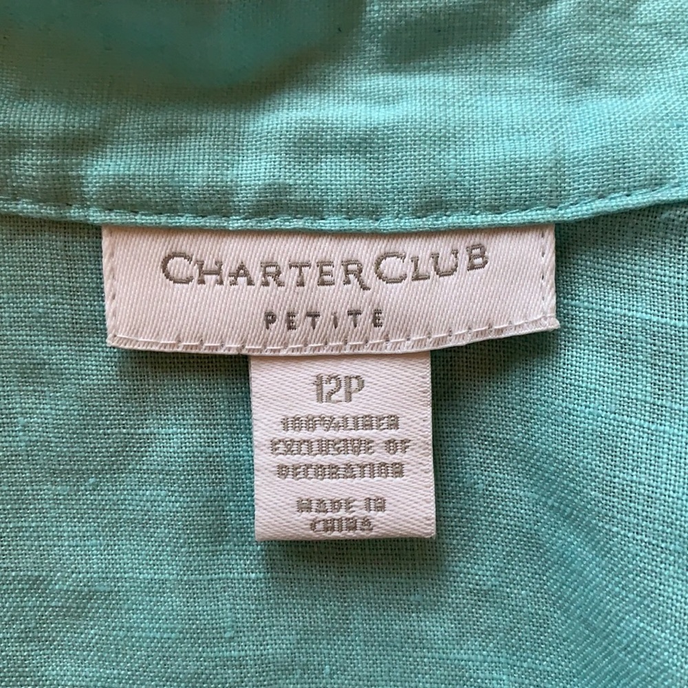 Charter Club Petite Linen Shirt. Size 12 Petite. Never worn. Turquoise B… - Picture 5 of 5